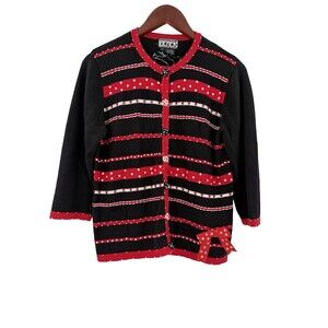 VINTAGE Berek Takako Sakon Black Heart Cardigan BeadingSequins Embroidery MEDIUM